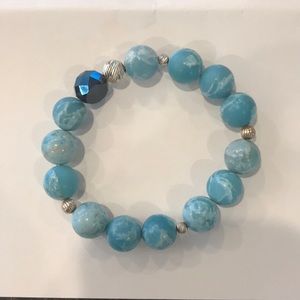 Semi precious blue agate sterling silver bracelet